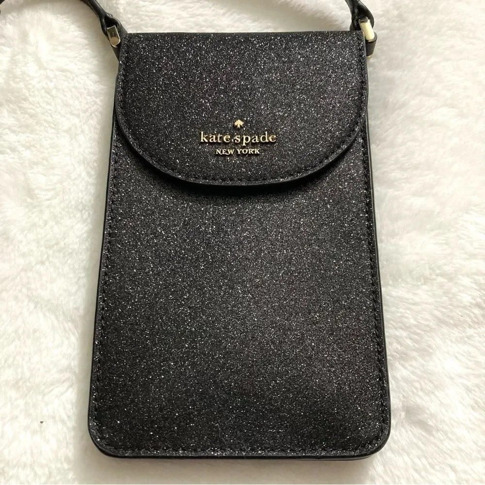 NWT Kate Spade Joeley North South Crossbody Black Glitter Mini Phone